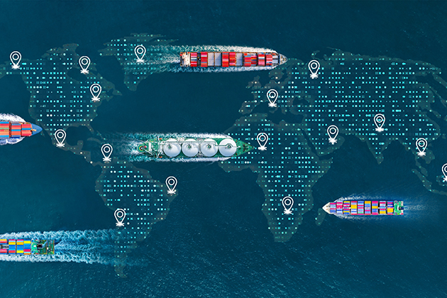 Kuresel tedarik zincirini temsil eden konteyner gemisi ve deniz lojistigi goruntusu