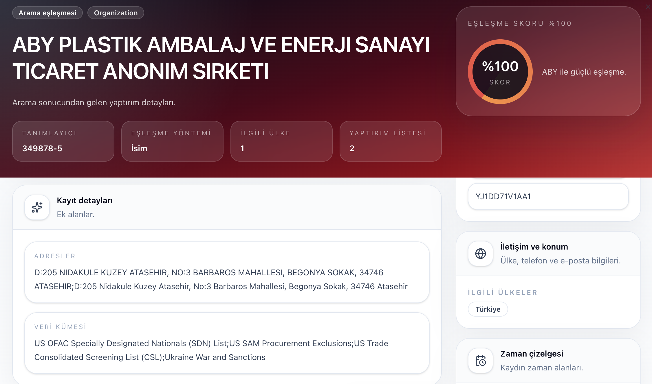 Sanction Search eşleşme detayı